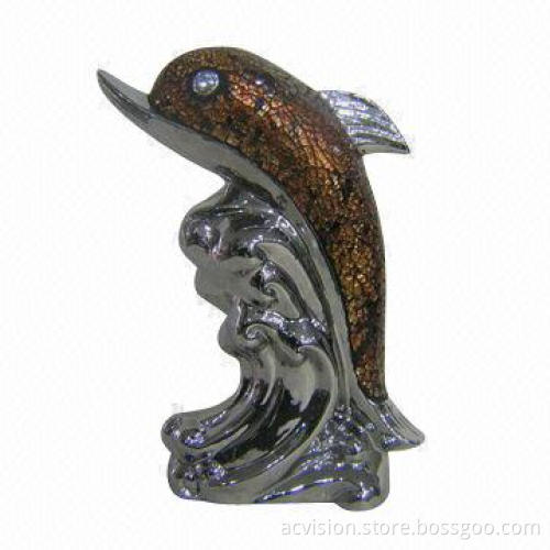 Electronic plated animals-shaped ceramic home decoration, fish-shaped vase for decor